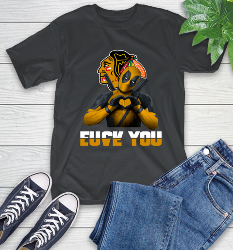 NHL Chicago Blackhawks Deadpool Love You Fuck You Hockey Sports T-Shirt