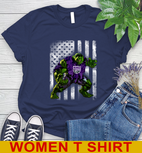 Sacramento Kings Hulk Marvel Avengers NBA Basketball American Flag Women's T-Shirt 12