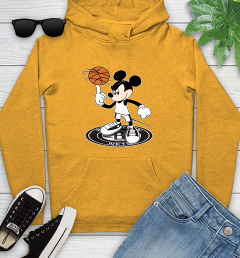NBA Basketball Brooklyn Nets Cheerful Mickey Disney Shirt Youth Hoodie 3