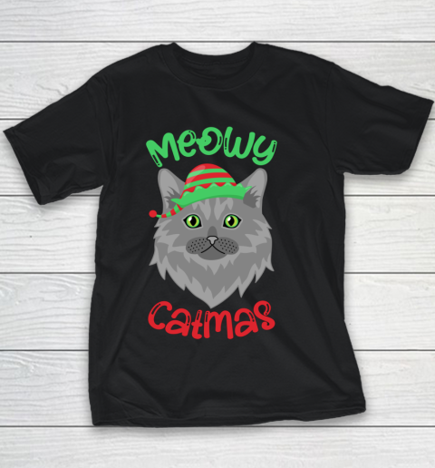 Meowy Catmas Ugly Christmas Elf Cat Christmas Pajama Gift Youth T-Shirt