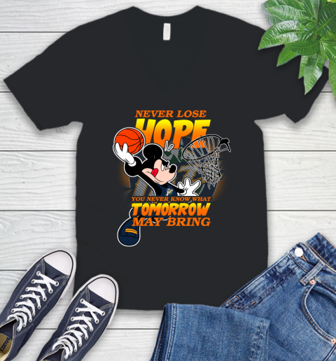 Utah Jazz NBA Basketball Mickey Disney Never Lose Hope V-Neck T-Shirt