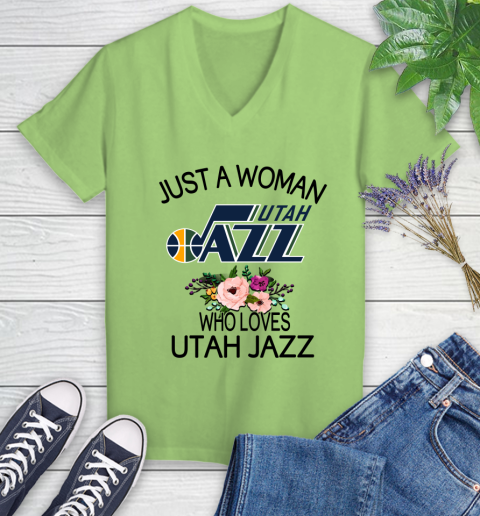 NBA Just A Woman Who Loves Utah Jazz Basketball Sports Women's V-Neck T-Shirt 6