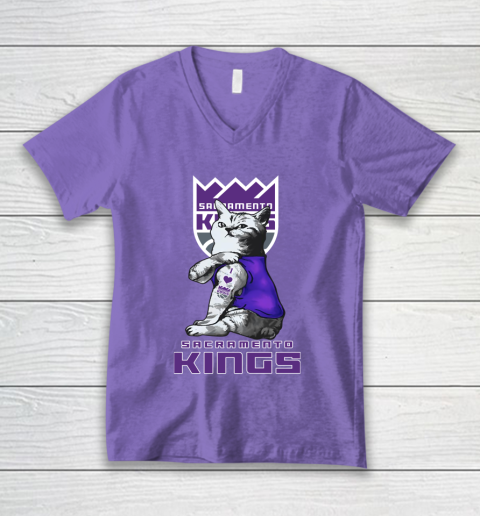 NBA Basketball My Cat Loves Sacramento Kings V-Neck T-Shirt 8