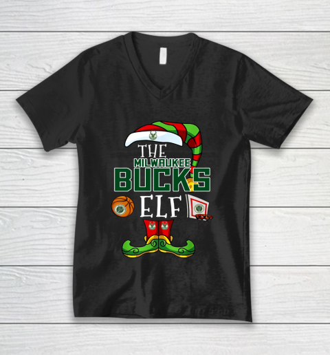 Milwaukee Bucks Christmas ELF Funny NBA V-Neck T-Shirt