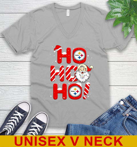 Pittsburgh Steelers NFL Football Ho Ho Ho Santa Claus Merry Christmas Shirt V-Neck T-Shirt 3