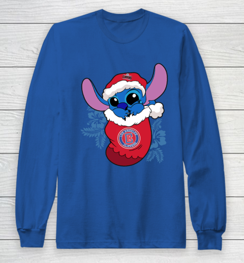 LA Clippers Christmas Stitch In The Sock Funny Disney NBA Long Sleeve T-Shirt 9