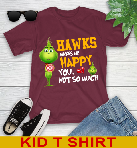 NBA Atlanta Hawks Makes Me Happy You Not So Much Grinch Basketball Sports Youth T-Shirt 5