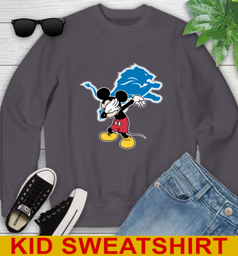 Detroit Lions NFL Football Dabbing Mickey Disney Sports Youth Sweatshirt 6