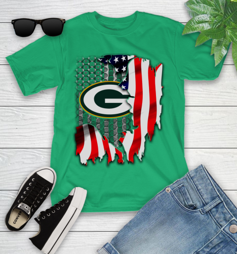 Green Bay Packers NFL Football American Flag Youth T-Shirt 8