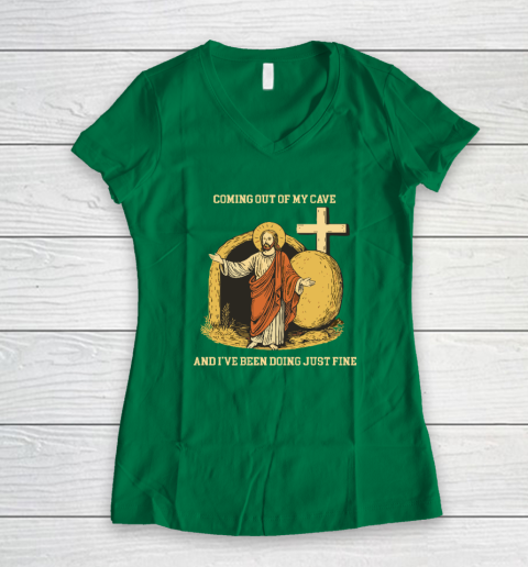 Coming Out Of My Cave Jesus Women's V-Neck T-Shirt 3