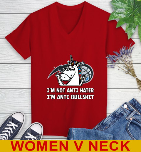 Orlando Magic NBA Basketball Unicorn I'm Not Anti Hater I'm Anti Bullshit Women's V-Neck T-Shirt 12