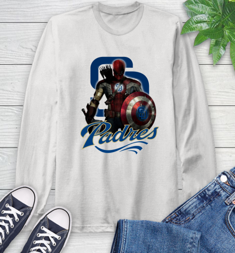 MLB Captain America Thor Spider Man Hawkeye Avengers Endgame Baseball San Diego Padres Long Sleeve T-Shirt