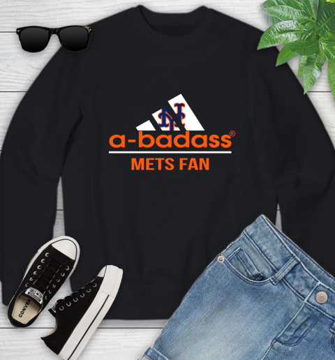 MLB A Badass New York Mets Fan Adidas Baseball Sports Youth Sweatshirt