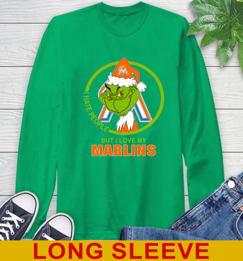 Miami Marlins MLB Christmas Grinch I Hate People But I Love My Favorite Baseball Team Long Sleeve T-Shirt 7