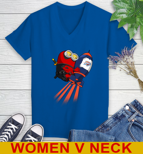 NBA Basketball Oklahoma City Thunder Deadpool Minion Marvel Shirt Women's V-Neck T-Shirt 9