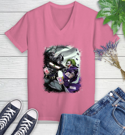 Oakland Athletics MLB Baseball Batman Fighting Joker DC Comics Women's V-Neck T-Shirt 13