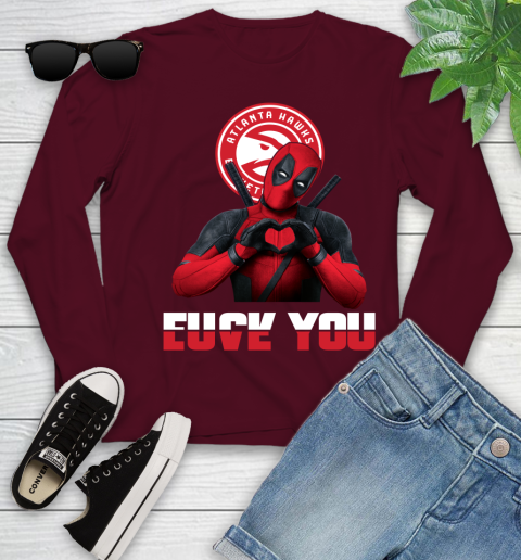 NBA Atlanta Hawks Deadpool Love You Fuck You Basketball Sports Youth Long Sleeve 6
