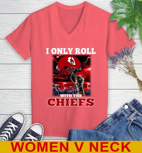 Kansas City Chiefs NFL Football I Only Roll With My Team Sports Women's V-Neck T-Shirt 6
