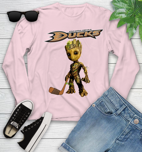 Anaheim Ducks NHL Hockey Groot Marvel Guardians Of The Galaxy Youth Long Sleeve 10