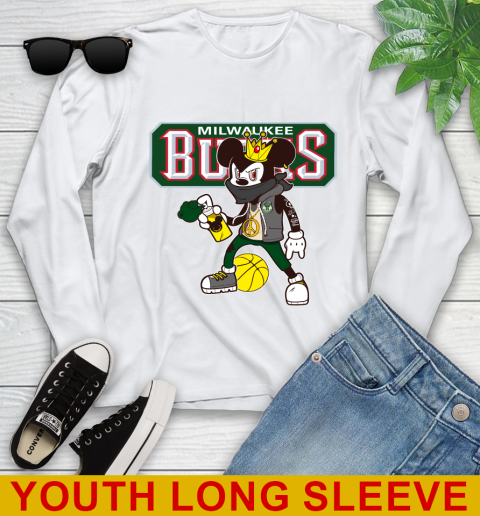 Milwaukee Bucks NBA Basketball Mickey Peace Sign Sports Youth Long Sleeve