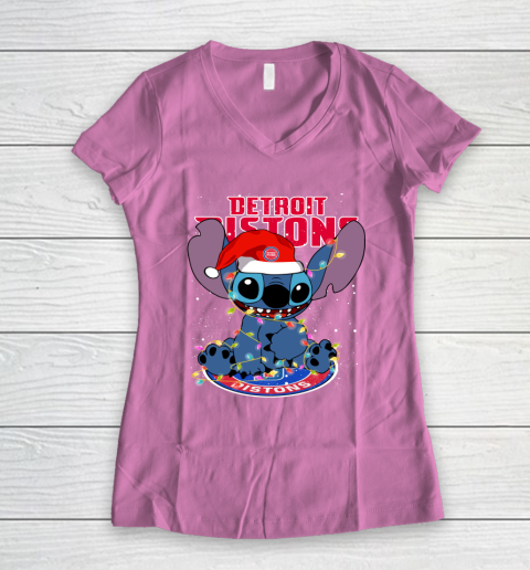 Detroit Pistons NBA noel stitch Basketball Christmas Women's V-Neck T-Shirt 8