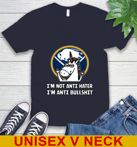 Buffalo Sabres NHL Hockey Unicorn I'm Not Anti Hater I'm Anti Bullshit V-Neck T-Shirt 3