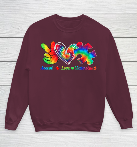 Autism Awareness Accept Understand Love Autism Mom Tie Dye Fitted Youth Sweatshirt 4