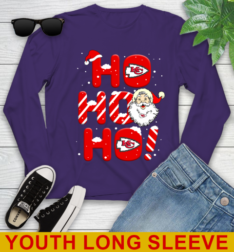 Kansas City Chiefs NFL Football Ho Ho Ho Santa Claus Merry Christmas Shirt Youth Long Sleeve 4