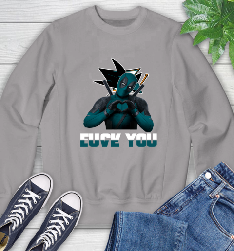 NHL San Jose Sharks Deadpool Love You Fuck You Hockey Sports Sweatshirt - Image 6
