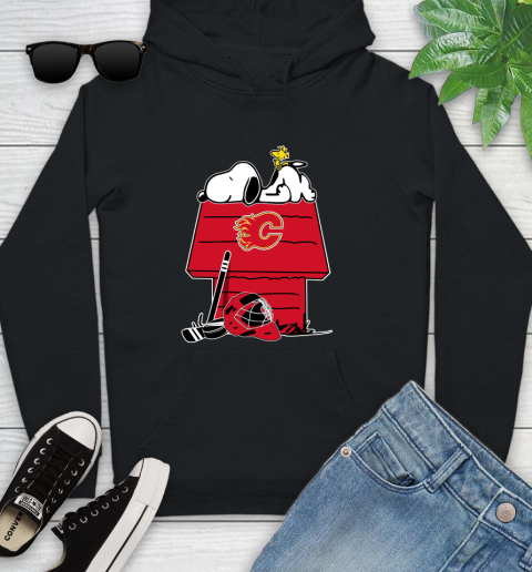 Calgary Flames NHL Hockey Snoopy Woodstock The Peanuts Movie Youth Hoodie 2