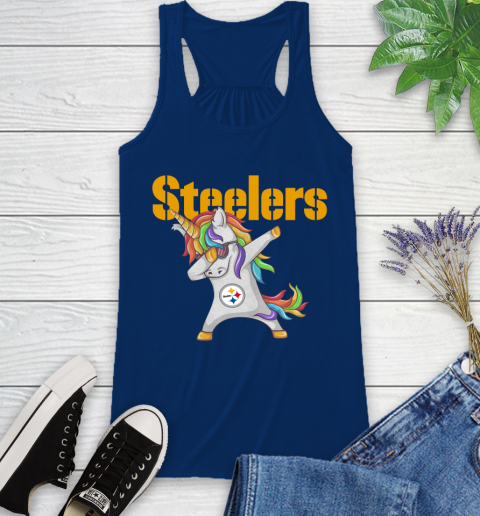 Pittsburgh Steelers NFL Football Funny Unicorn Dabbing Sports Racerback Tank 9