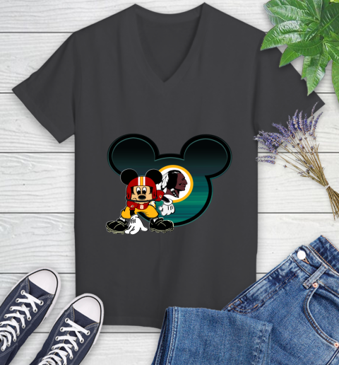 NFL Washington Redskins Mickey Mouse Disney Football T Shirt Women's V-Neck T-Shirt 8
