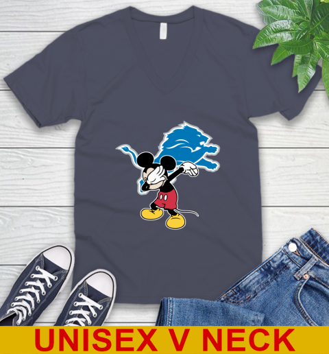 Detroit Lions NFL Football Dabbing Mickey Disney Sports V-Neck T-Shirt 8