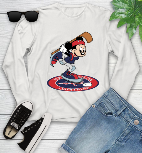NHL Hockey Washington Capitals Cheerful Mickey Disney Shirt Youth Long Sleeve 12
