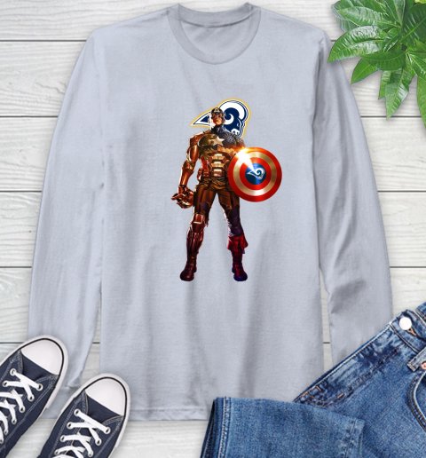 NFL Captain America Marvel Avengers Endgame Football Sports Los Angeles Rams Long Sleeve T-Shirt 6