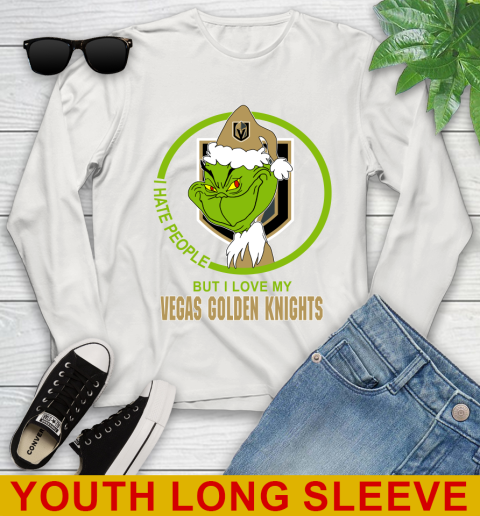 Vegas Golden Knights NHL Christmas Grinch I Hate People But I Love My Favorite Hockey Team Youth Long Sleeve 12