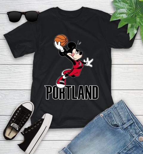 NBA Basketball Portland Trail Blazers Cheerful Mickey Mouse Shirt Youth T-Shirt