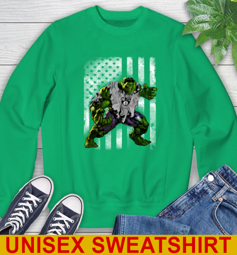 Brooklyn Nets Hulk Marvel Avengers NBA Basketball American Flag Sweatshirt 8