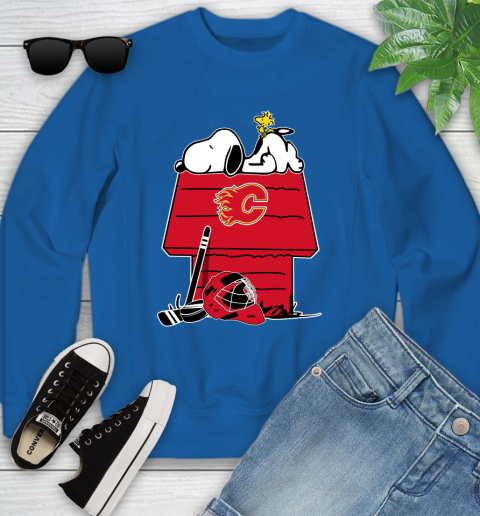Calgary Flames NHL Hockey Snoopy Woodstock The Peanuts Movie Youth Sweatshirt 8