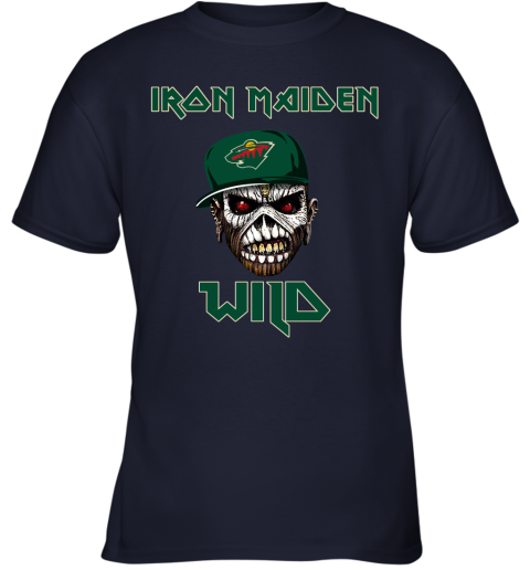 NHL Minnesota Wild Iron Maiden Rock Band Music Hockey Sports QA8wjtnF8wt youth t shirt 26 95 151514 front navy