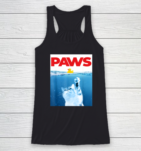 PAWS Cat And Yellow Rubber Duck Cute Kitten Funny Cat Parody Racerback Tank
