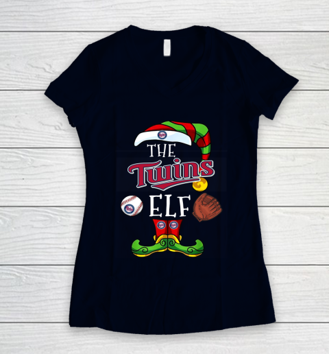 Minnesota Twins Christmas ELF Funny MLB Women's V-Neck T-Shirt 2