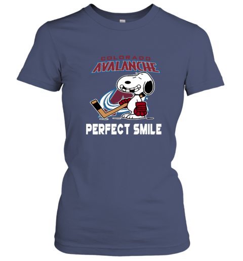 rvzv colorado avalanche snoopy perfect smile the peanuts ladies t shirt 20 front heather navy