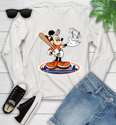 MLB Baseball New York Mets Cheerful Mickey Disney Shirt Youth Long Sleeve 12
