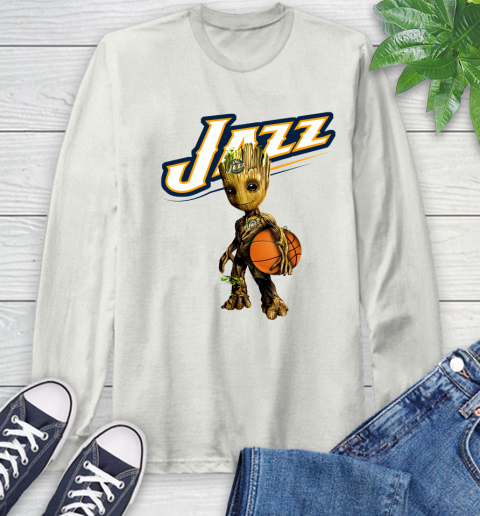 Utah Jazz NBA Basketball Groot Marvel Guardians Of The Galaxy Long Sleeve T-Shirt 12