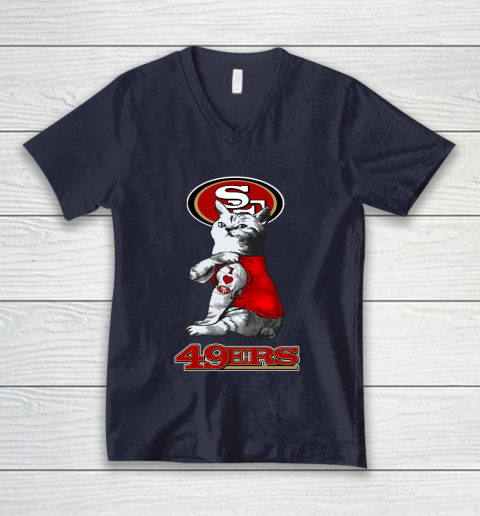 NFL Football My Cat Loves San Francisco 49ers V-Neck T-Shirt 2