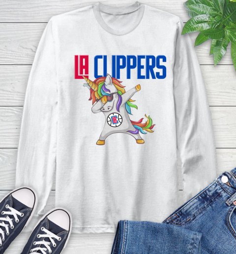 LA Clippers NBA Basketball Funny Unicorn Dabbing Sports Long Sleeve T-Shirt