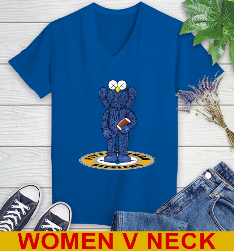 NFL Football Pittsburgh Steelers Kaws Bff Blue Figure Shirt Women's V-Neck T-Shirt 11