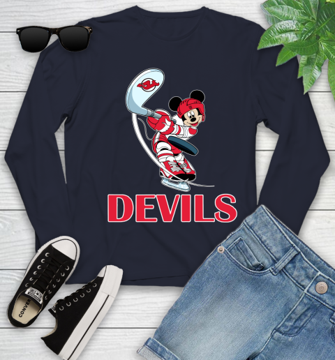 NHL Hockey New Jersey Devils Cheerful Mickey Mouse Shirt Youth Long Sleeve 3