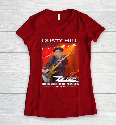 Dusty Hill Thank You For Memories Women's V-Neck T-Shirt 8